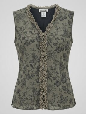 Vintage Robbie Bee Women's 100% Silk Floral Ruffled Button Down Top Size 8